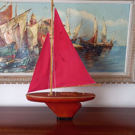Voilier De Bassin Ancien Vogu'Enmer VP40 - Bois - Jouet Français Vintage à Hublots