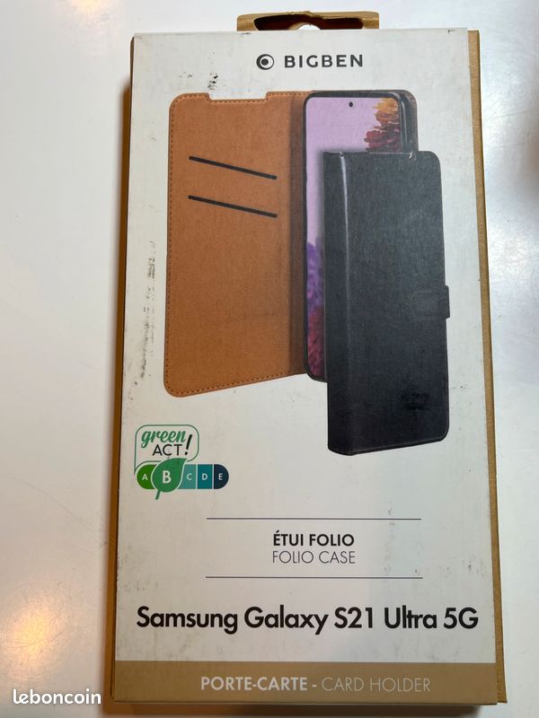 Etui Folio Wallet Samsung G S21 Ultra 5G Noir - Fermeture avec languette aimantée Bigben (image 1)
