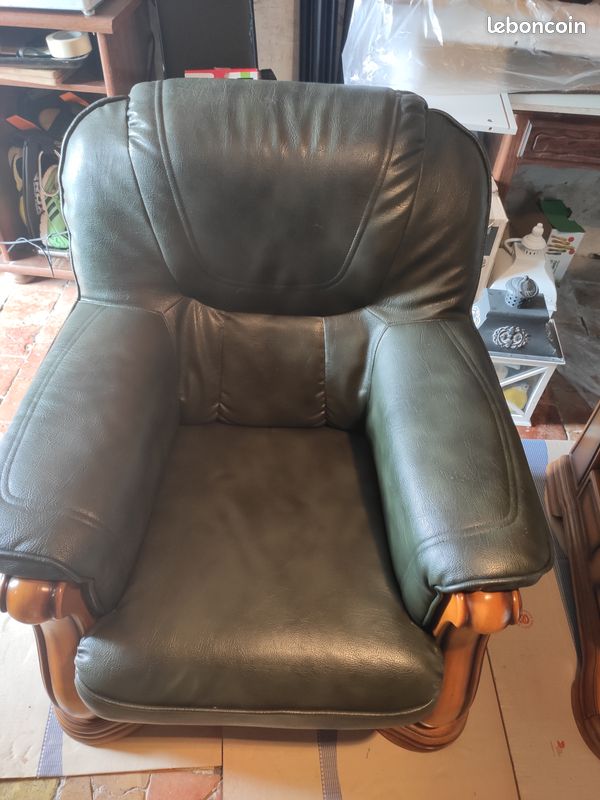 Fauteuil bois et cuire (image 2)