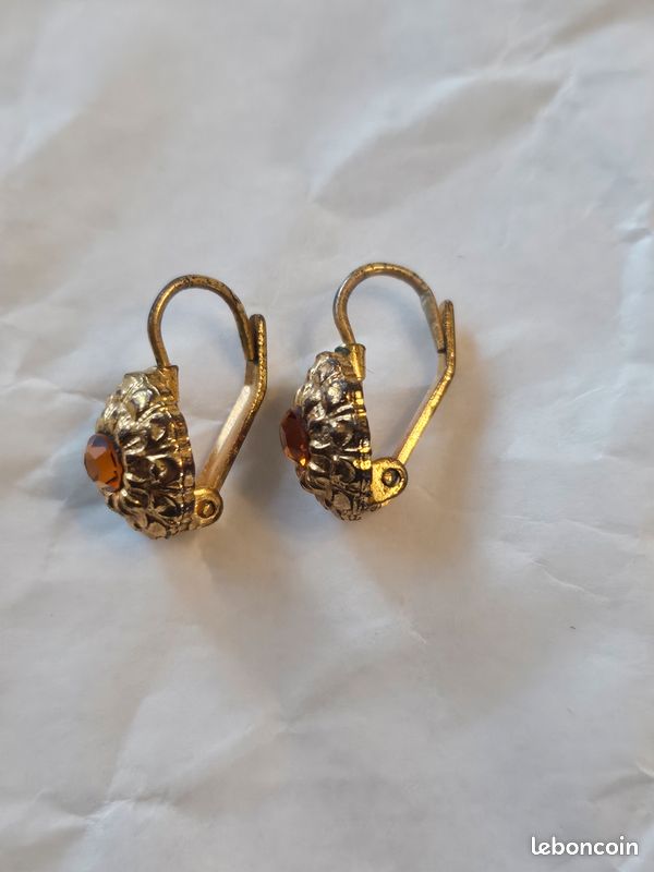 Boucles D'oreilles Vintage Christian Lacroix - Ambre Lucite Oversized - 4 Cm, Doré 24 Carats