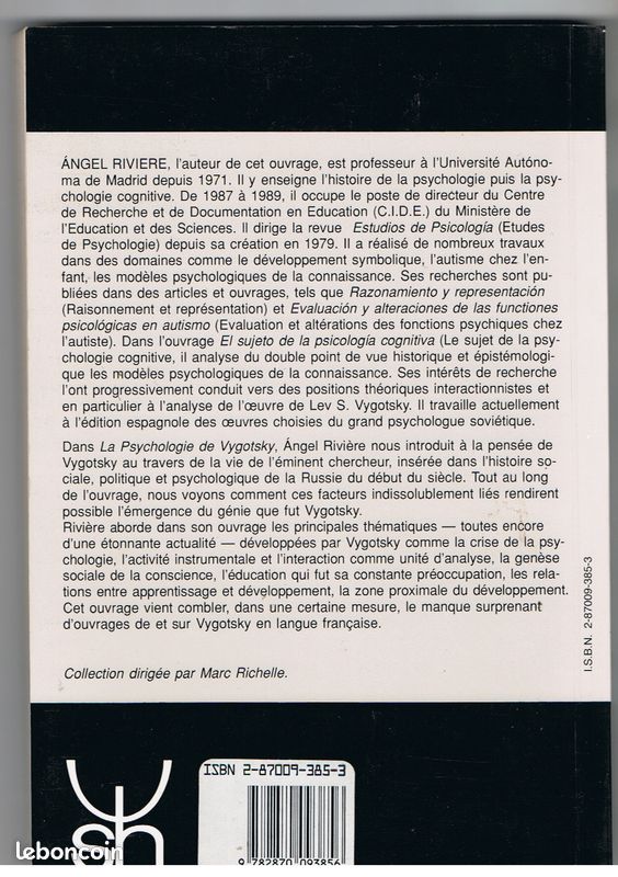 Livre RARE - la psychologie de Vygotsky Angel Rivière (image 2)