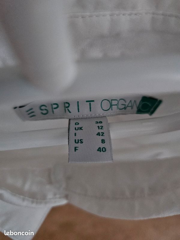 Chemisier Blanc ESPRIT Taille 40 - Coton - Manches Courtes - Très Bon état