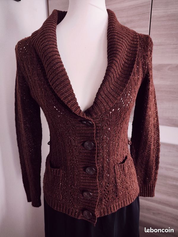 Gilet Yessica C&A marron cuivré pailleté – Taille S – Maille ajourée (image 1)