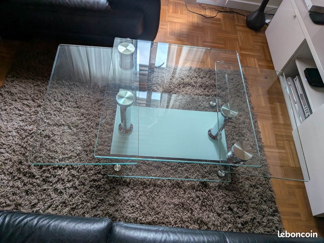 Table basse design en verre pivotante / modulable - Très bon état (image 1)
