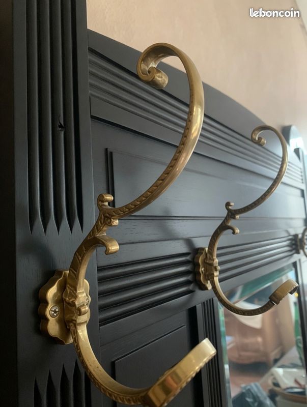 Magnifique Portemanteau/Vestiaire Bois Massif Et Laiton Restauré Peint En Noir (image 3)