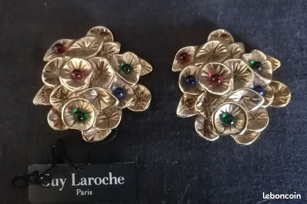 Boucles D'oreilles Clips Vintage Guy Laroche Paris - Dorées - Occasion