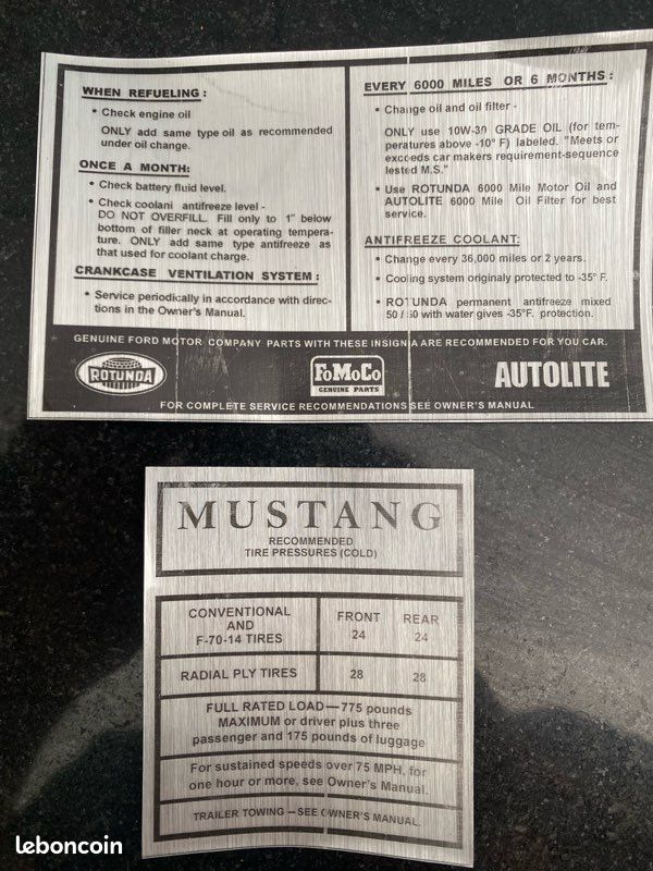 Autocollant compartiment moteur mustang 1964-1967 (image 1)