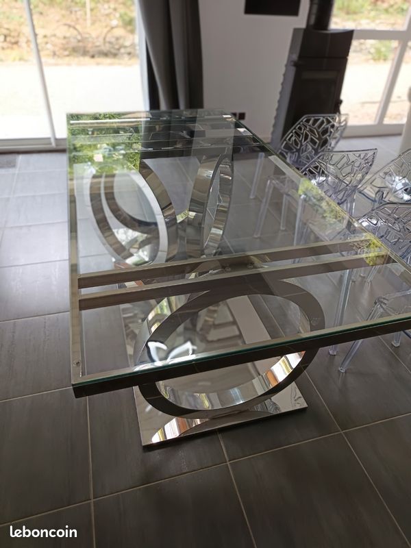 Table design salle à manger métal et verre (image 2)