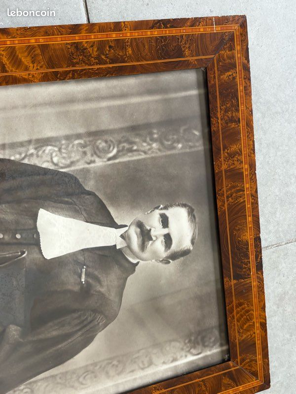 Portrait Ancien Juge Avocat - Grand Cadre Marqueterie Bois Précieux 19ème/20ème (image 5)