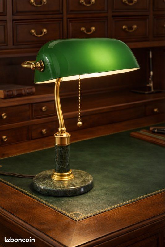 lampe ministérielle de banquier classique vintage en laiton satiné