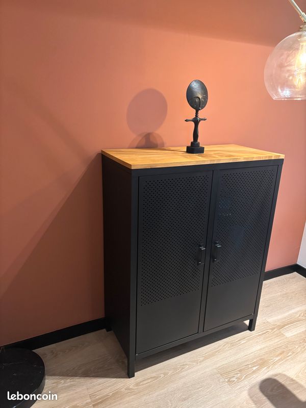 Armoire basse métal plateau chêne (image 1)
