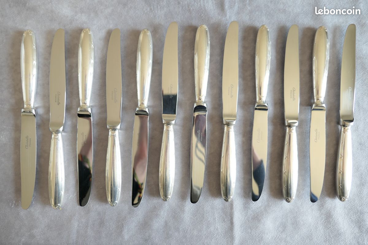 Lot De 9 Couteaux à Entremet SOH - Métal Argenté - Modèle Filet - Très Bon état