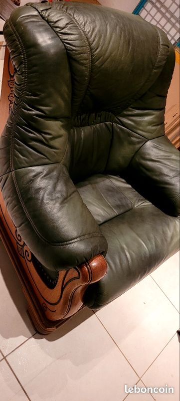 Fauteuil cuir vert excellent état (image 1)
