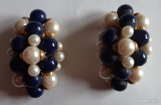 Lot de 5 Boucles d'oreilles clips vintage "perles colorées" (image 2)