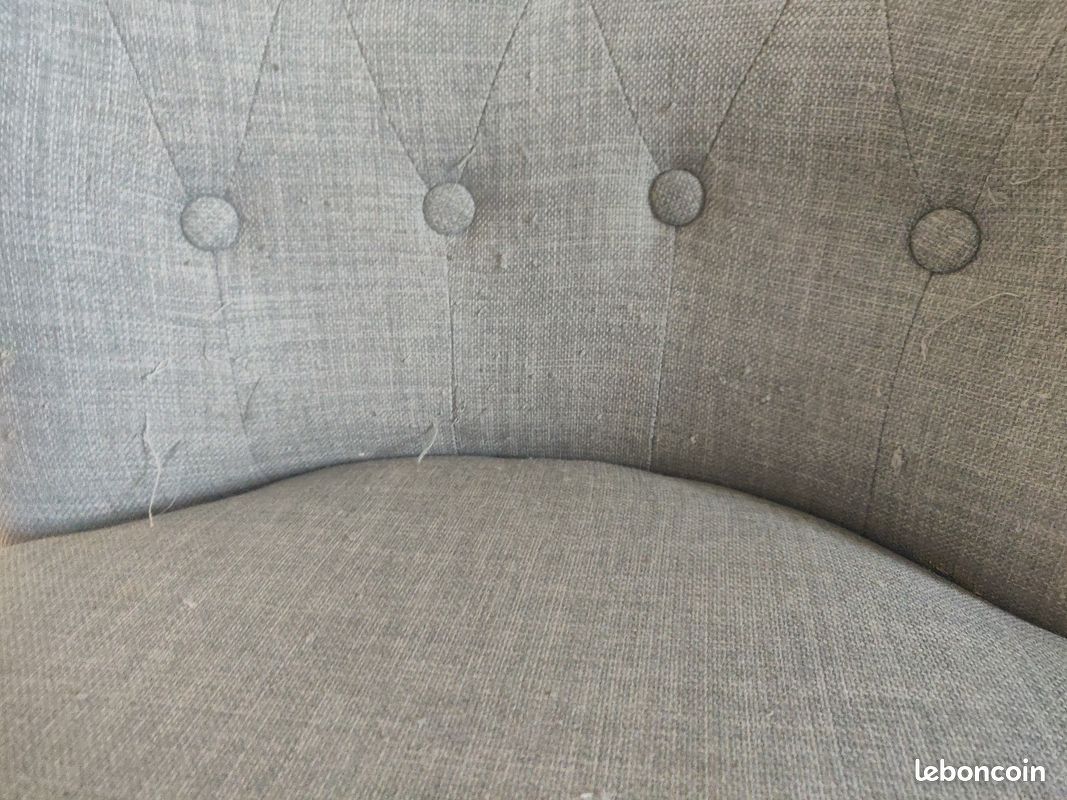 Fauteuil style Bergère tissu gris anthracite pieds bois (image 3)