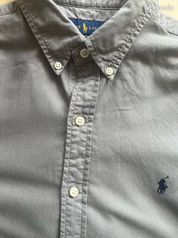 Chemise Ralph Lauren grise logo bleu taille S très bon état (image 12)