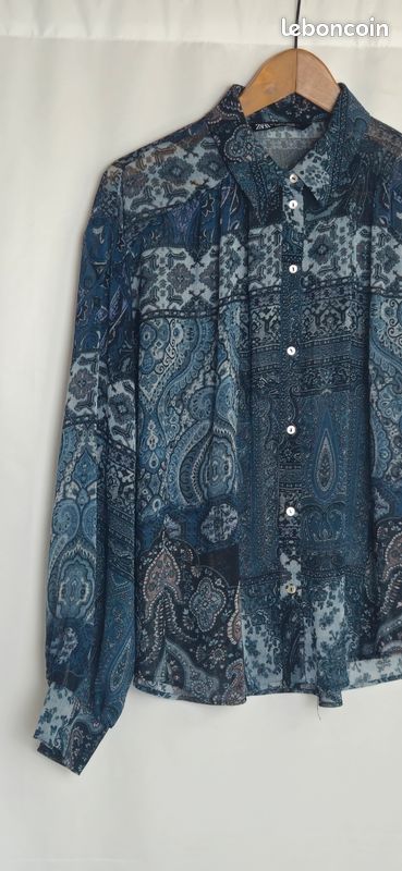Chemise femme Zara motif cachemire bleu taille L très bon état