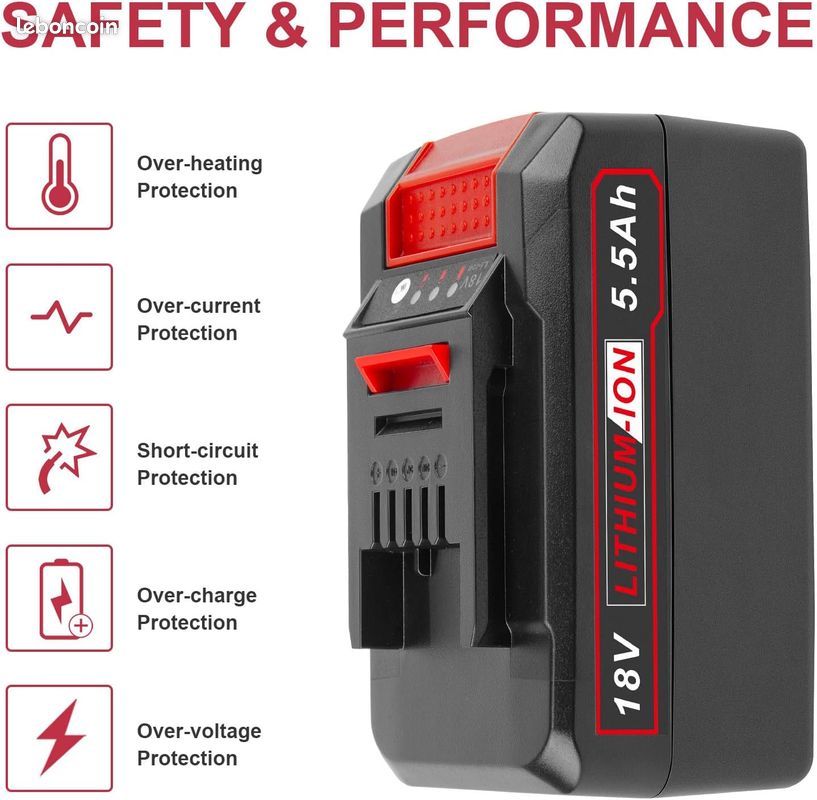 LabTEC 2 Packs 5500Ah Batterie de Rechange pour X-Change Power, Compatible avec Toutes Les Batteries d'outils 18V et Power X-Change Family avec indicateur LED (image 2)
