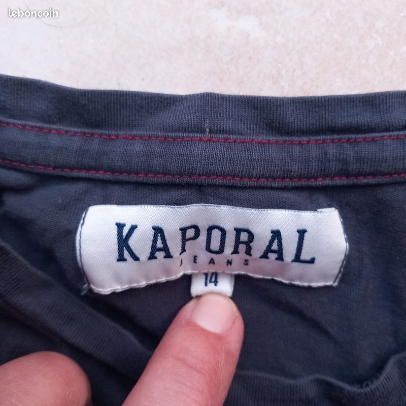 T-shirt Garçon Kaporal 14 Ans Gris - Manches Longues, Col Rond, 87% Coton 13% Polyester, Occasion Très Bon état