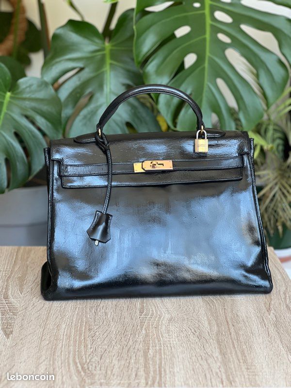Hermès Kelly 32 noir vintage 1949 – cuir Box (image 1)