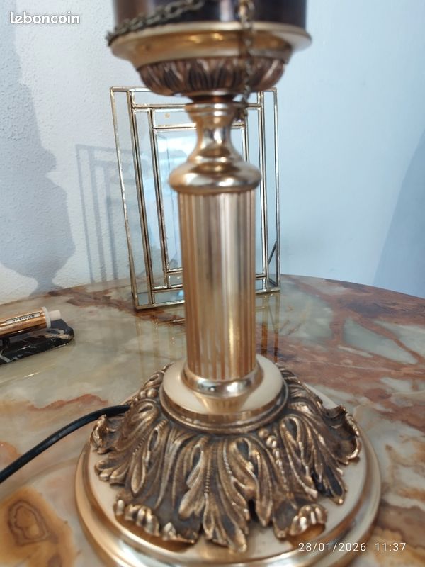 Lampe De Table Vintage Tête De Lion Cuivre Argenté Années 1950-1960 - Allemagne