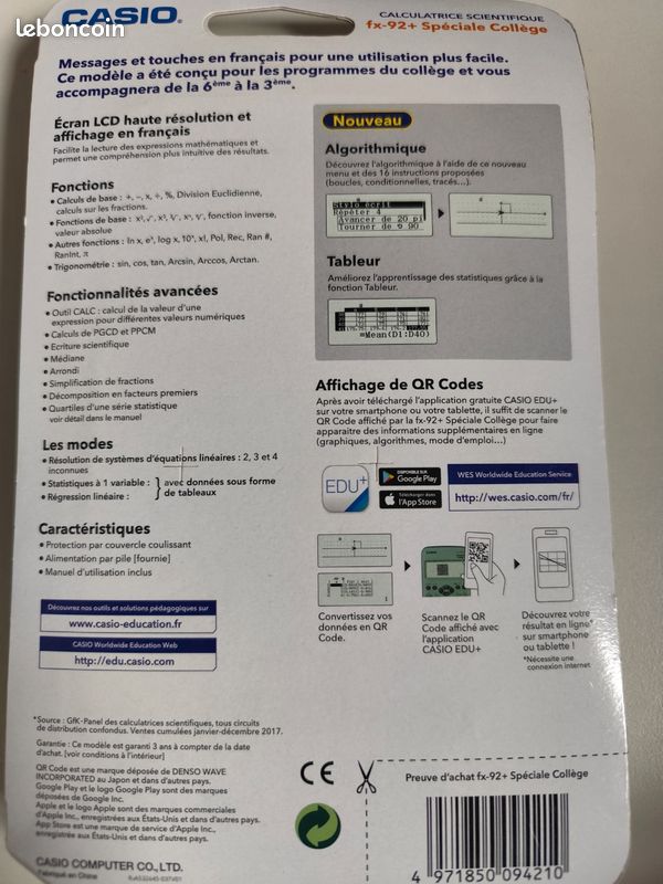 Casio FX 92+spécial collège Papeterie Fournitures scolaires