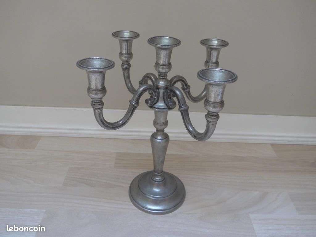 Chandelier 3 branches en étain style baroque vintage (D'occasion) à