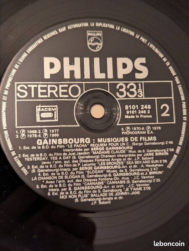 Gainsbourg "Musiques de film" vinyl 1979 (image 4)