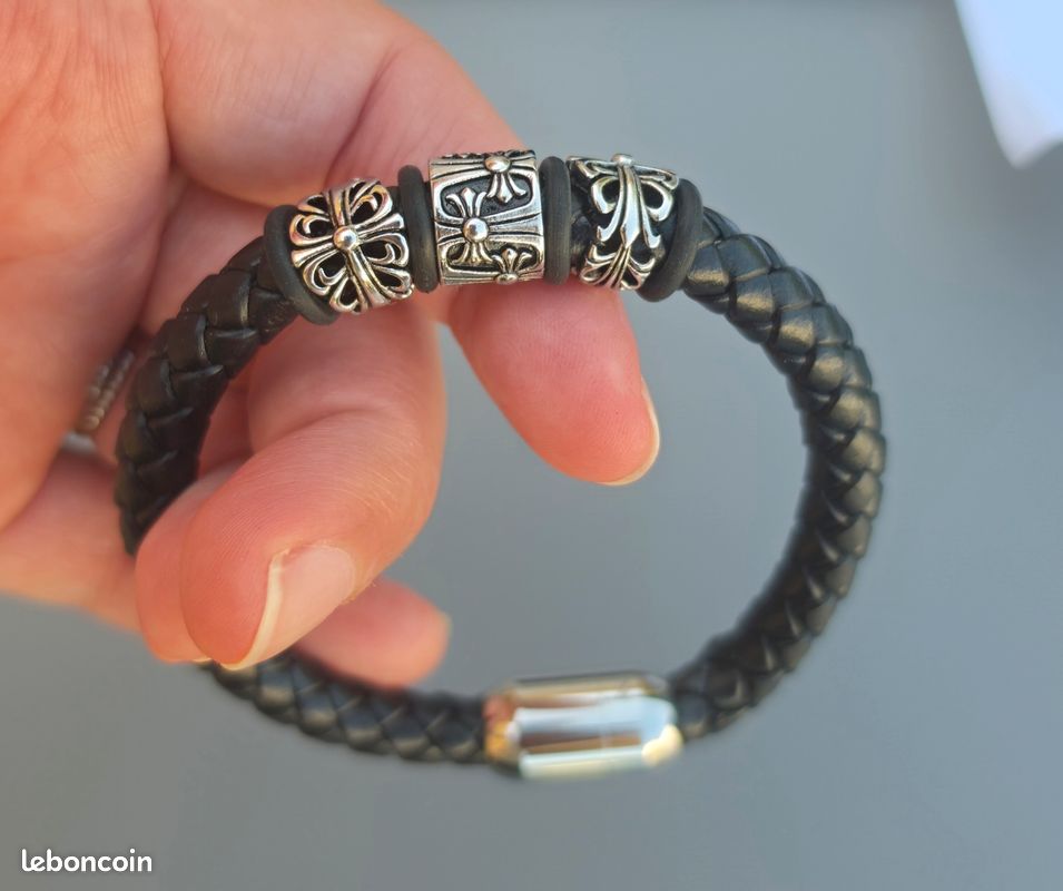 Bracelet acier polyurethane tresse plaque 22,7 cm homme La Vie en Or (image 3)