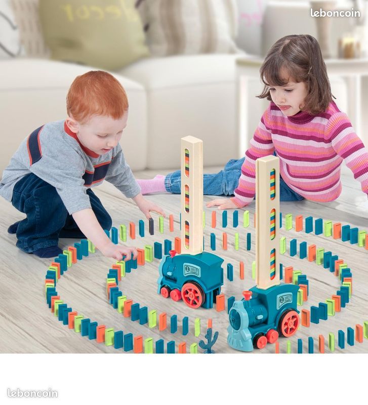 Jouet Train Domino – 60 Blocs, Pose Automatique, Lumières Et Sons, Dès 3 Ans