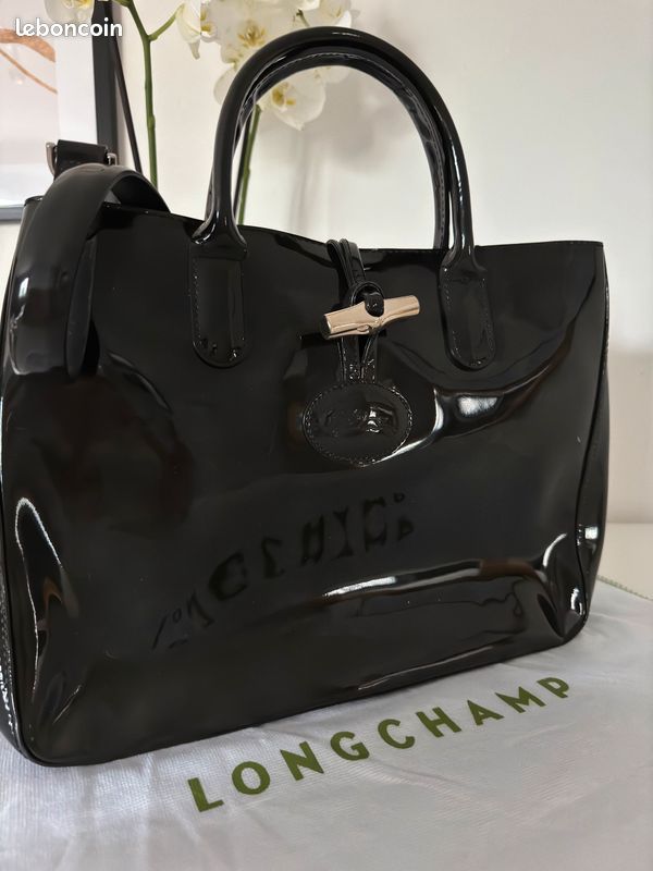 Sac Longchamp Roseau vernis noir (image 2)