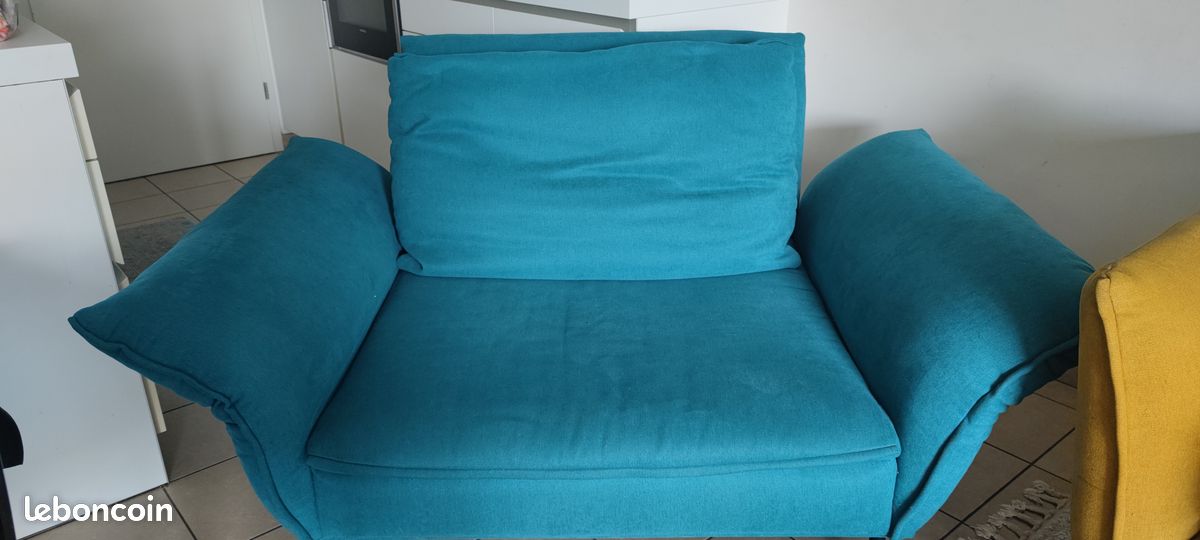 Vends canapé 1,5 places bleu pétrole (image 1)