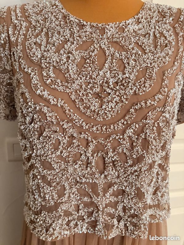 Robe de cérémonie longue Helline – NEUVE – Taille 40 – Beige Rose Poudré (image 2)