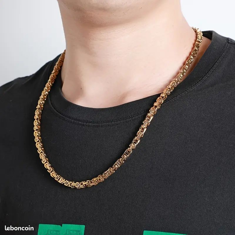 Parure Homme Collier + Bracelet Chaîne Figaro - Acier Inoxydable Plaqué Or - Budget Beauté