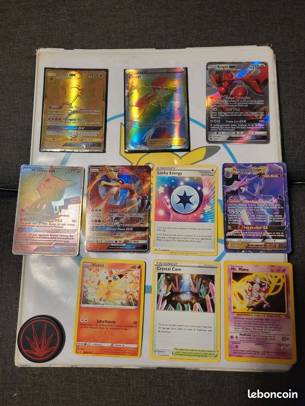 Cartes Pokémon GX, Gold, Rainbow + classeur et jeton – Très bon état (image 1)
