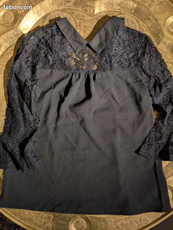 Chemisier Dentelle Femme Initiatives Taille S - Manches Courtes Couleur Olive - Occasion Très Bon état