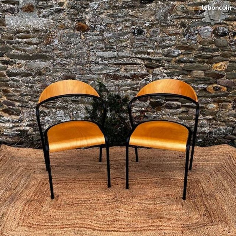 Paire de chaises bois et métal noir (image 1)