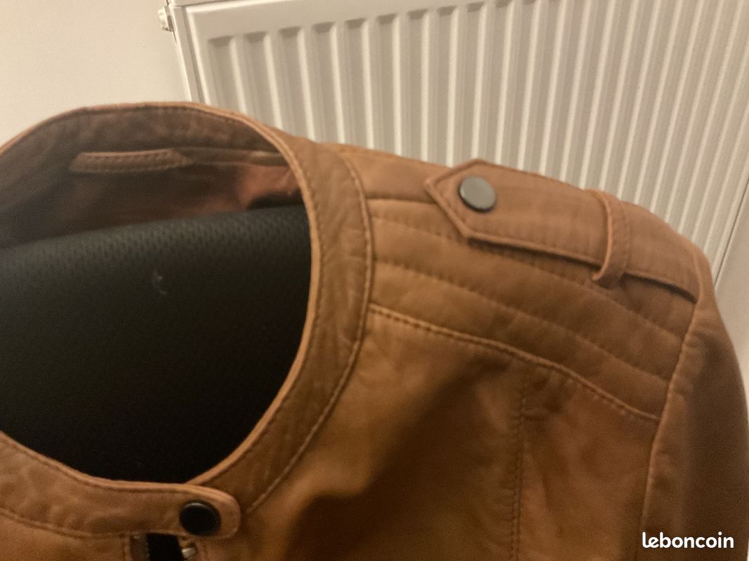Blouson En Cuir Marron NAF-NAF - Taille L 38 - Occasion Très Bon état - Style Décontracté