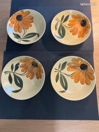 Lot De 4 Assiettes Creuses Arcopal Motif Marguerite – État Neuf, Verre