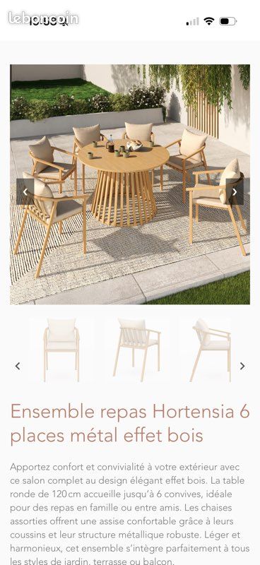 Ensemble repas de jardin 6 places métal effet bois (image 3)