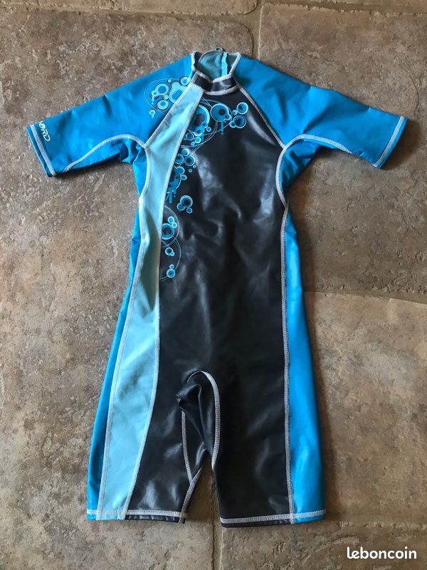 Combinaison sport aquatique enfant taille 8 ans Tribord grise et turquoise (image 1)