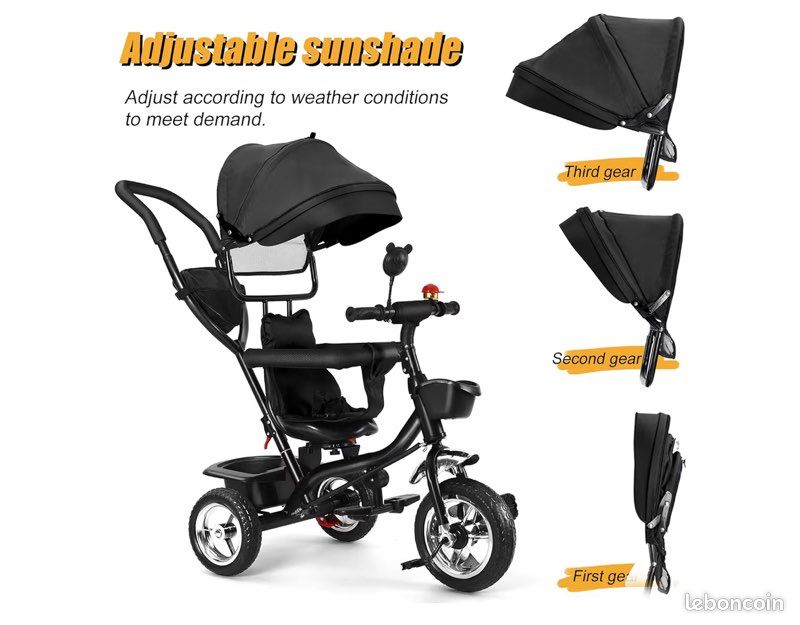 OHMG Tricycle Bébé Évolutif,Kinderkraft Velo Tricycle 3 en 1,Draisienne Évolutif,Velo Poussette Bebe Évolutif,Trike Bebe,Tricycle bébé évolutif,avec Pédales Amovibles(Blanc(3 en 1