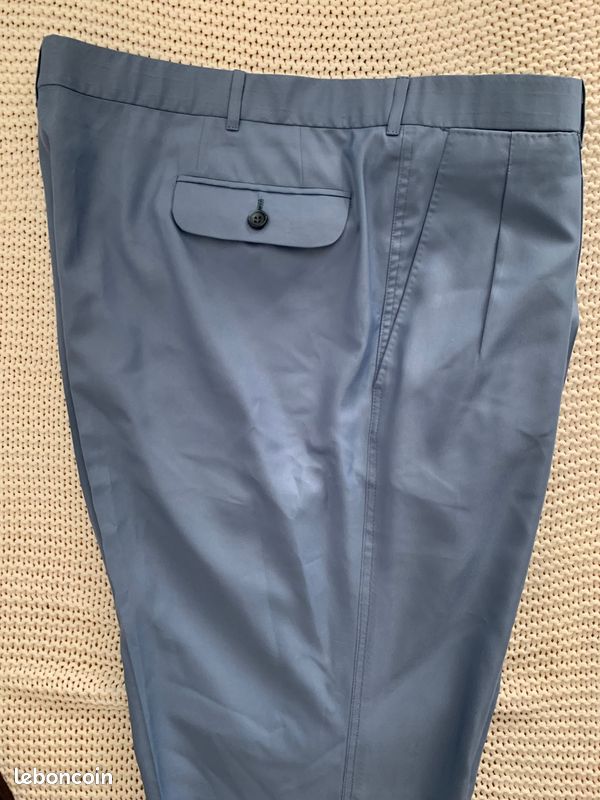 Pantalon Claude Rousseau Bleu Ciel Laine Fine Grande Mesure Bespoke - Taille W40/50L (image 16)