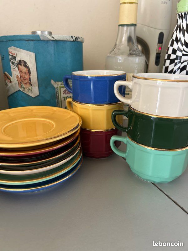 6 Tasses apilco multicolore doré (image 1)