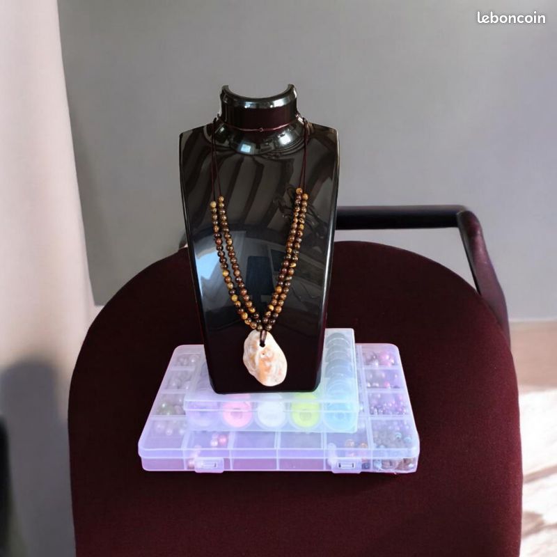 Collier en Pierre Œil de Tigre et Pendentif Coquillage Naturel. Fait Main . Atelier Nature Claudia ✨ (image 9)