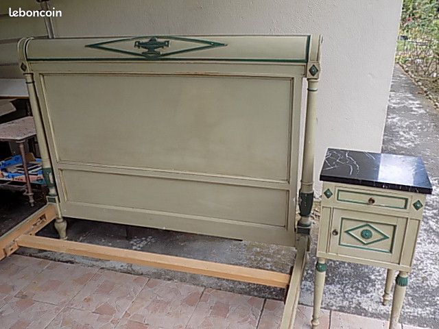 Lit ancien bois crême/vert (image 3)