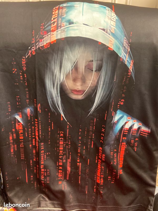 T-shirt imprimé fille cyberpunk casquette néons neuf - taille XL - polyester manches courtes, motif urbain futuriste intégral, léger et respirant (image 5)