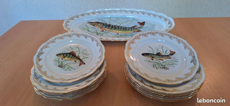 Service 11 assiettes Proceram France collection poissons - Ressourcerie Histoires Sans Fin
