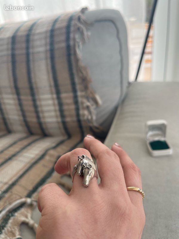 Bague Vintage Tête De Cheval En Argent Massif - Modèle T58 Avec Trois Têtes - Occasion - Old Silver