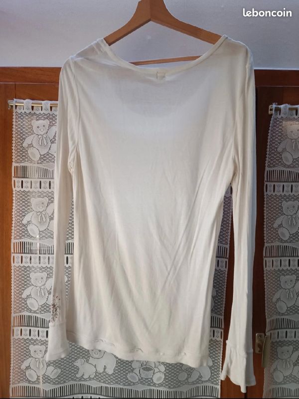 Tee-shirt manches longues blanc (image 3)